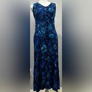 VTG Sheri Martin NY Petites Sleeveless Hand Crinkled  Blue Maxi Dress Size 8P